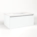 Cartesian 36-1/8" x 15" x 21-3/4" slim drawer vanity in matte white with slow-close full drawer and selectable night light in 2700K/4000K temperature (warm/cool light)