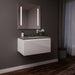 Curated Cartesian 30" x 15" x 21" single drawer vanity in white glass with slow-close plumbing drawer, night light and Engineered Stone 31" vanity top in stone gray (Silestone expo grey)