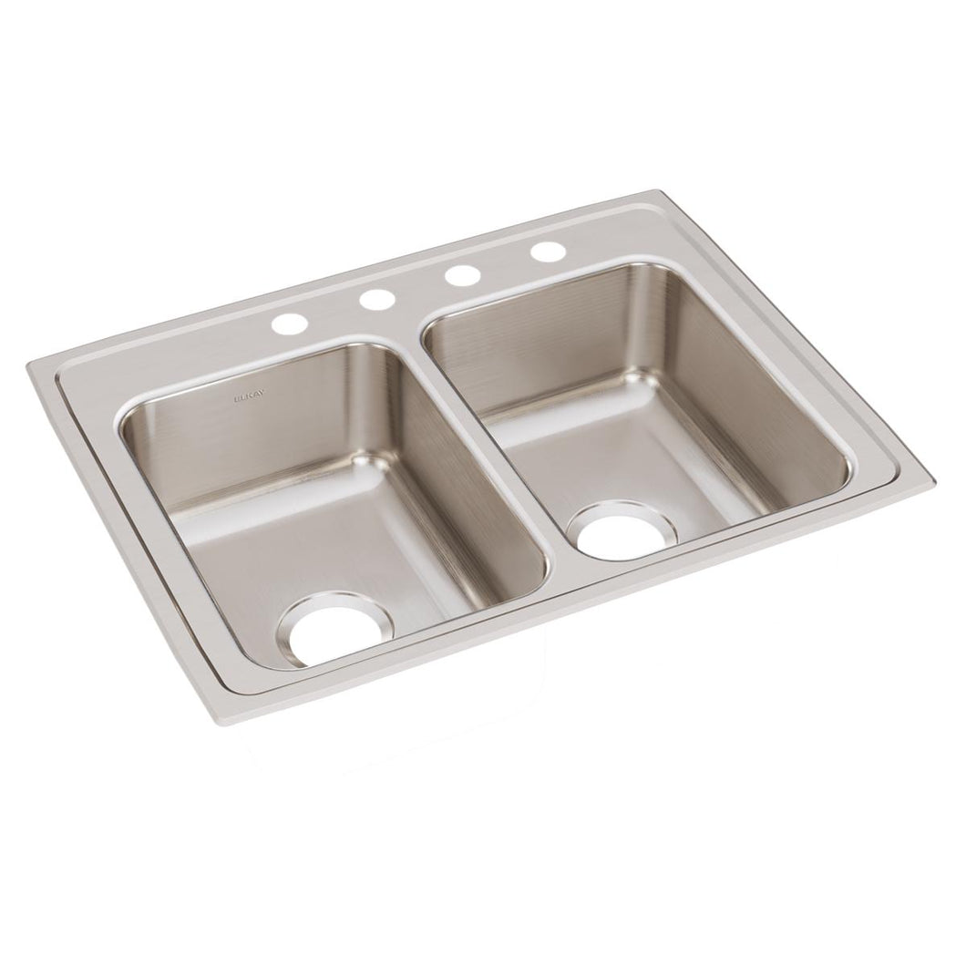 Elkay Lustertone Classic Stainless Steel 29" x 22" x 7-5/8", 4-Hole Equal Double Bowl Drop-in Sink