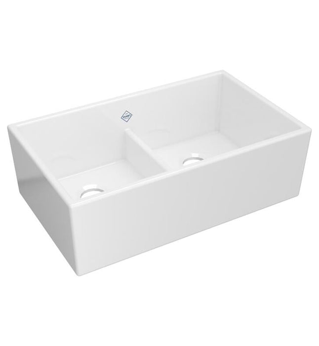 Shaws 33" Shaker Low Divide Double Bowl Apron Front Fireclay Kitchen Sink