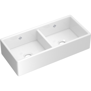 Shaws 39" Shaker Double Bowl Apron Front Fireclay Kitchen Sink