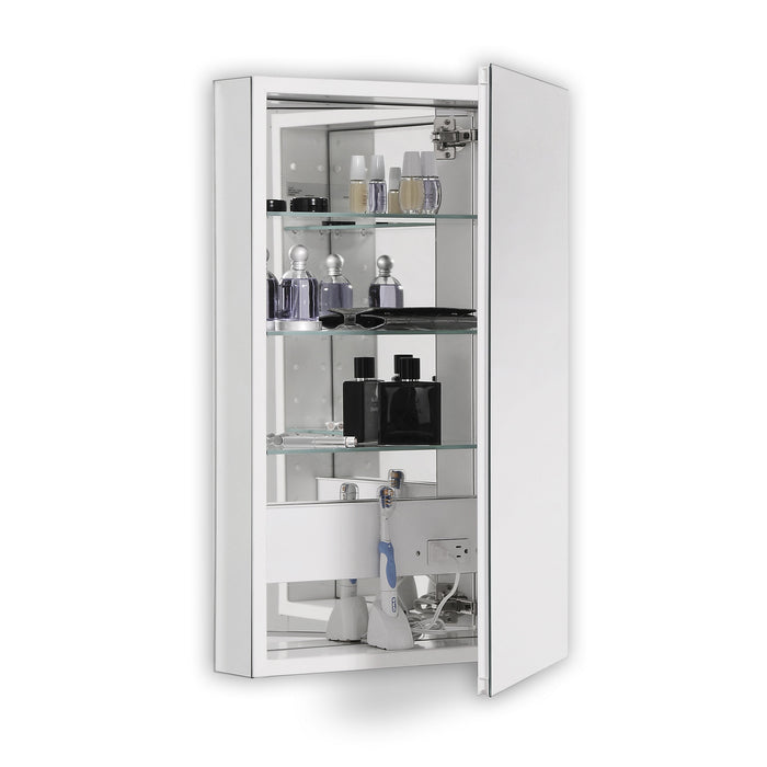 PL Series 23-1/4" x 39-3/8" x 4" flat top cabinet with bevel edge mirror, right hinge, white interior and electric