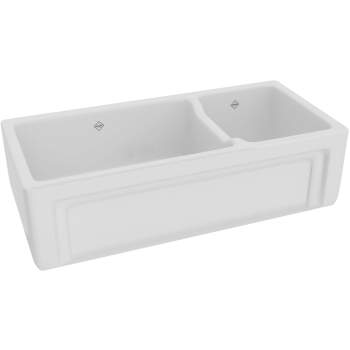 Shaws 40" Lancaster Double Bowl Farmhouse Apron Front Fireclay Kitchen Sink