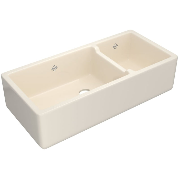 Shaws 40" Lancaster Double Bowl Farmhouse Apron Front Fireclay Kitchen Sink