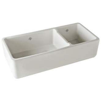 Shaws 40" Lancaster Double Bowl Farmhouse Apron Front Fireclay Kitchen Sink
