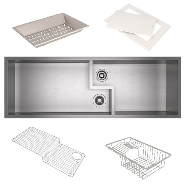 ROHL RUWKIT49162 Culinario 50" Stainless Steel Chef/Workstation Sink in Brushed Stainless Steel with Accessories and Wire Sink Grids