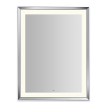 Load image into Gallery viewer, Sculpt 33” x 43” x 2-5/16” lighted mirror with chamfer museum frame in chrome, perimeter light pattern in 2700K color temperature (warm white), dimmable and defogger, tested and certified to California Title 24 standards and meets JA8 2016 requirements
