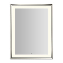 Load image into Gallery viewer, Sculpt 33” x 43” x 2-5/16” lighted mirror with chamfer museum frame in polished nickel, perimeter light pattern in 2700K color temperature (warm white), dimmable and defogger, tested and certified to California Title 24 standards and meets JA8 2016 requirements
