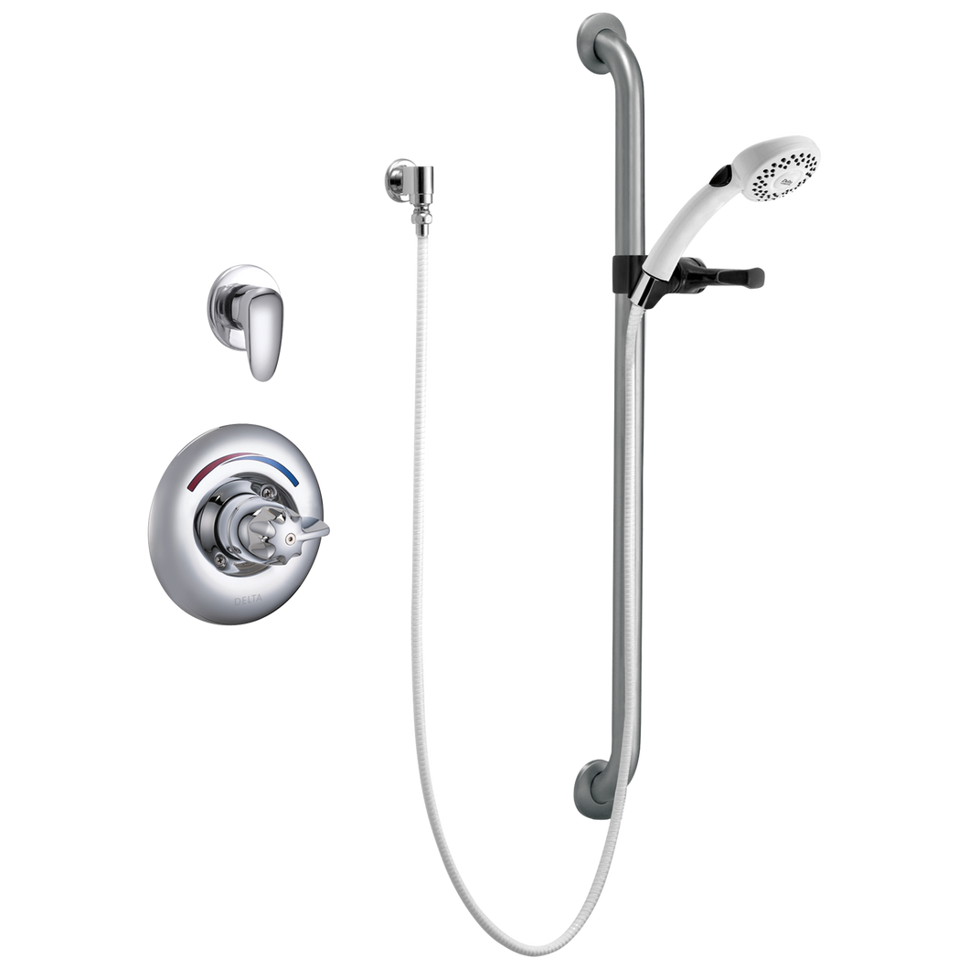 Delta Commercial T13H: Universal Dual Shower Trim, Diverter, Hand Shower, and Grab Bar