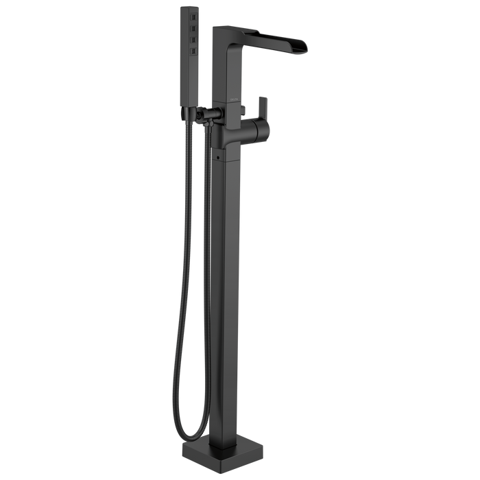 Delta Ara: Single Handle Floor Mount Channel Spout Tub Filler Trim with Hand Shower