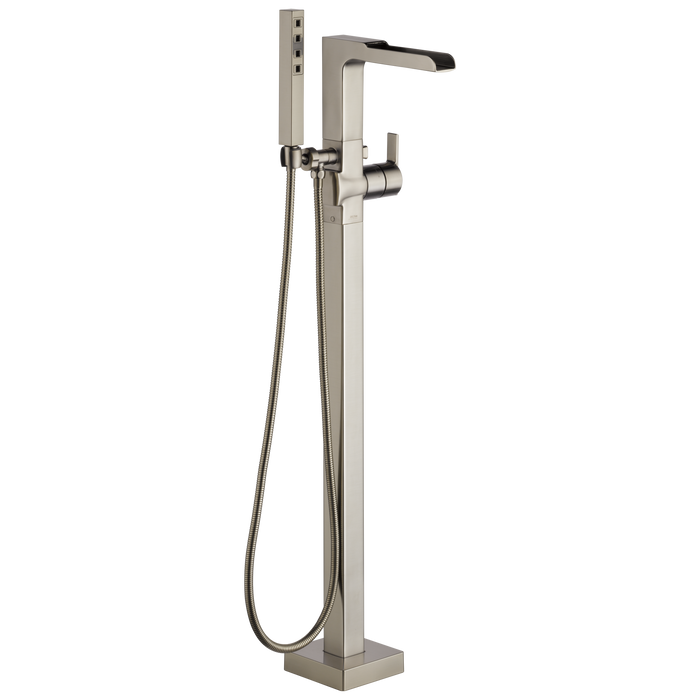 Delta Ara: Single Handle Floor Mount Channel Spout Tub Filler Trim with Hand Shower