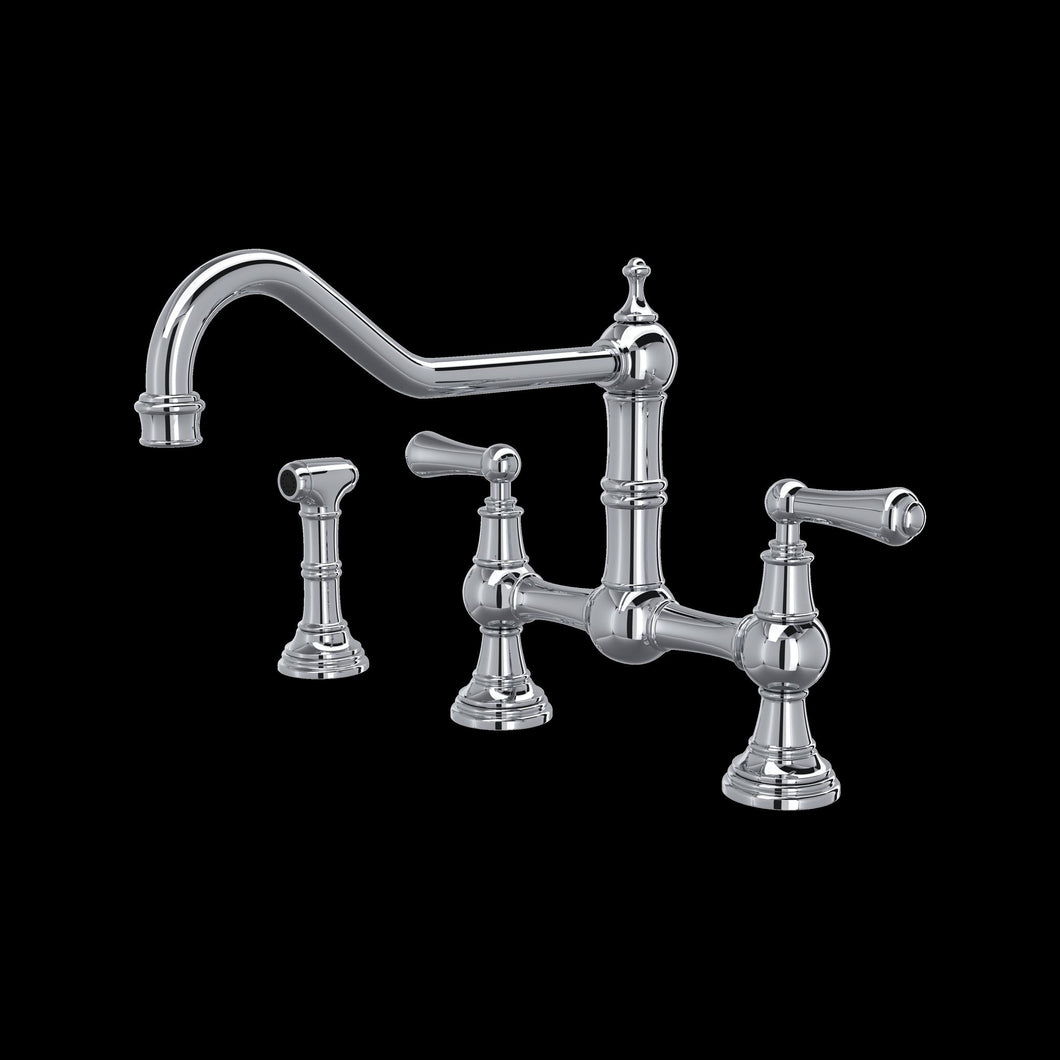 Perrin & Rowe U.4764 Edwardian Extended Spout Bridge Kitchen Faucet With Side Spray