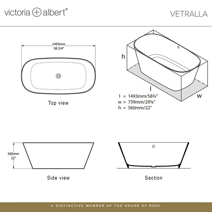 Victoria+Albert VET Vetralla 59" x 29" Freestanding Soaking Bathtub
