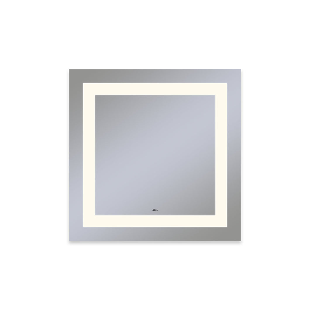 Vitality 30" x 30" x 1-3/4" rectangle lighted mirror with inset light pattern, 2700 kelvin temperature (warm light), dimmable and defogger