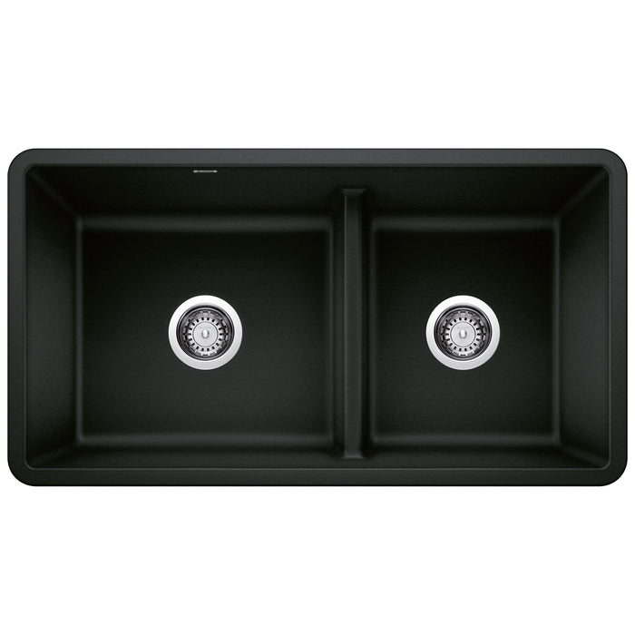 BLANCO 442925 Precis Reversible 1-3/4 Double Bowl Kitchen Sink with Low Divide - Coal Black