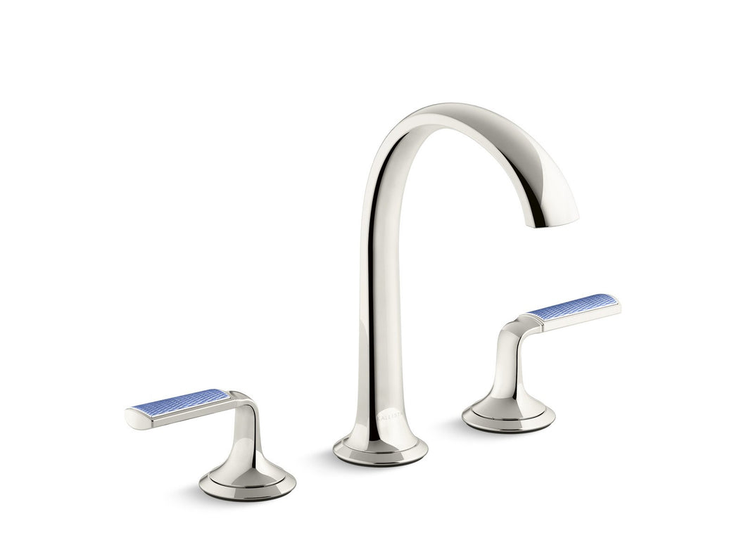 Kallista P25055-CBW-CP Script Sink Faucet, Arch Spout, Celeste Blue Wave Enamel Lever Handles