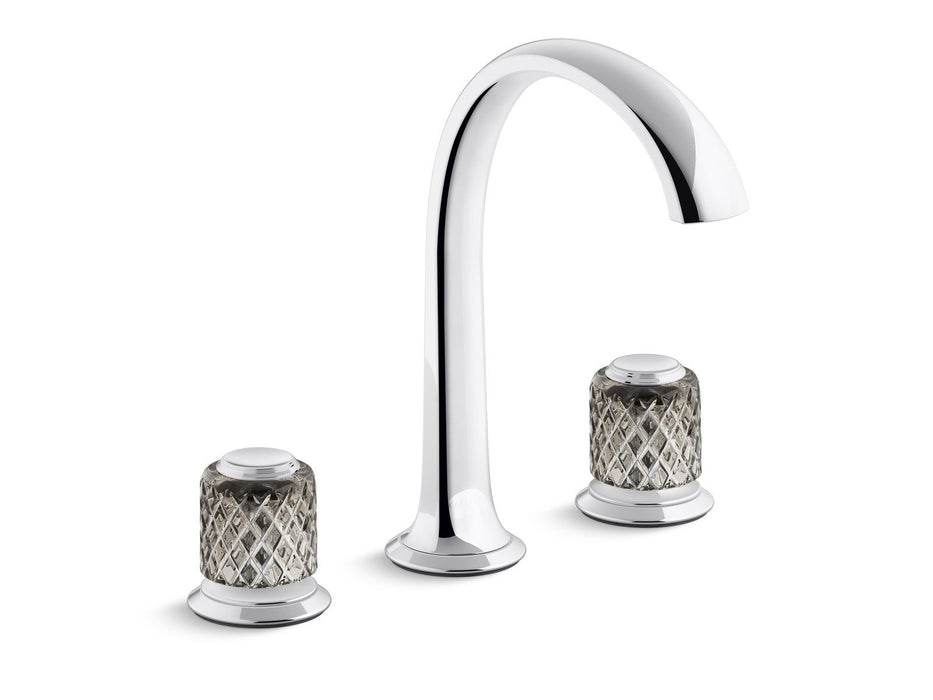Kallista P25051-SLG-CP Script Sink Faucet, Arch Spout, Saint-Louis Crystal, Flannel Grey Knob Handles