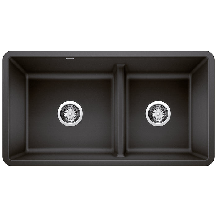 BLANCO 442525 Precis Reversible 1-3/4 Double Bowl Kitchen Sink with Low Divide - Anthracite