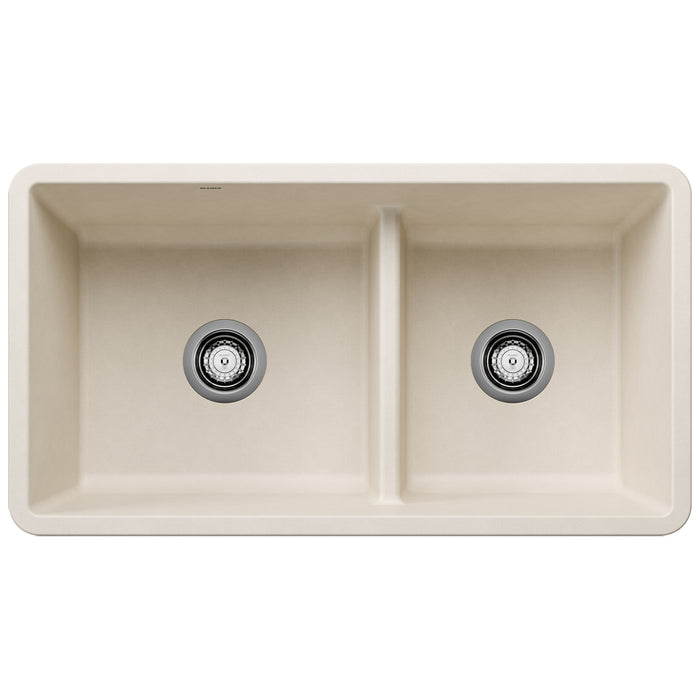 BLANCO 443080 Precis Reversible 1-3/4 Double Bowl Kitchen Sink with Low Divide - Soft White