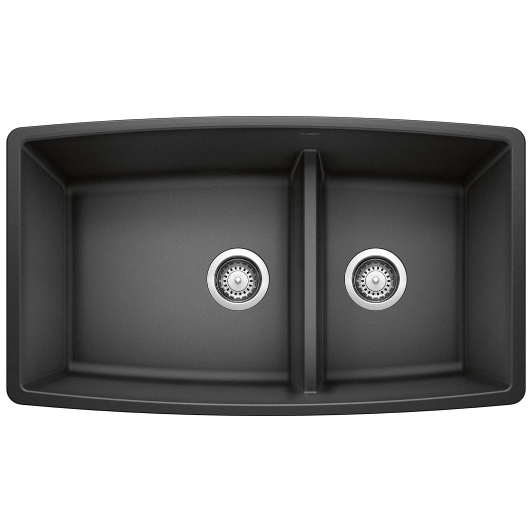 BLANCO 441312 Performa 1 3/4 Double Bowl Kitchen Sink with Low Divide - Anthracite