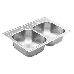 Moen 33"X22" Stainless Steel 20 Gauge Double Bowl Drop In Sink