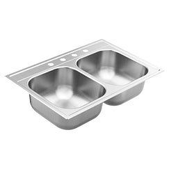 Moen 33"X22" Steel 20 Gauge Double Bowl Drop In Sink