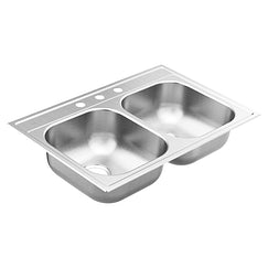 Moen 33"X22" Steel 20 Gauge Double Bowl Drop In Sink