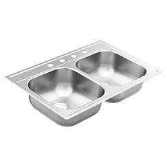 Moen GS202154 33"X22" Steel 20 Gauge Double Bowl Drop In Sink