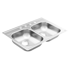 Moen 33"X22" Steel 20 Gauge Double Bowl Drop In Sink