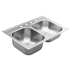 Moen 33"X22" Steel 20 Gauge Double Bowl Drop In Sink