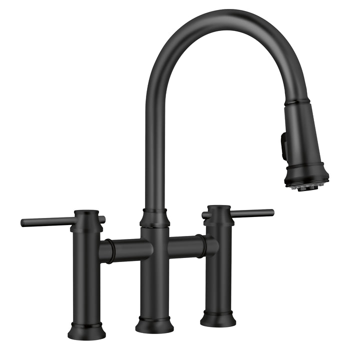 BLANCO 443024 Empressa Pull-Down Bridge Faucet 1.5 GPM - Matte Black