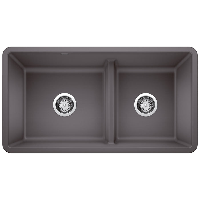 BLANCO 442521 Precis Reversible 1-3/4 Double Bowl Kitchen Sink with Low Divide - Cinder
