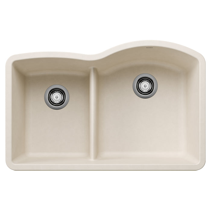 BLANCO 443066 Diamond 1-3/4 Reverse Double Bowl Kitchen Sink with Low Divide - Soft White