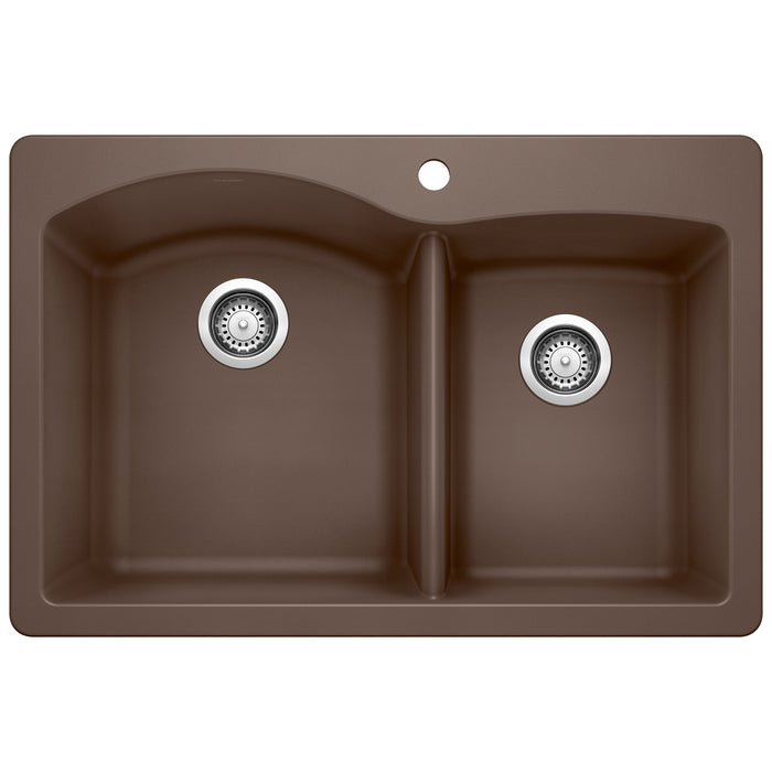 BLANCO Diamond 1-3/4 Double Bowl Dual Mount Kitchen Sink - Café
