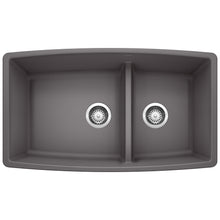 Load image into Gallery viewer, BLANCO 441474 Performa 1-3/4 Double Bowl Kitchen Sink with Low Divide - Cinder
