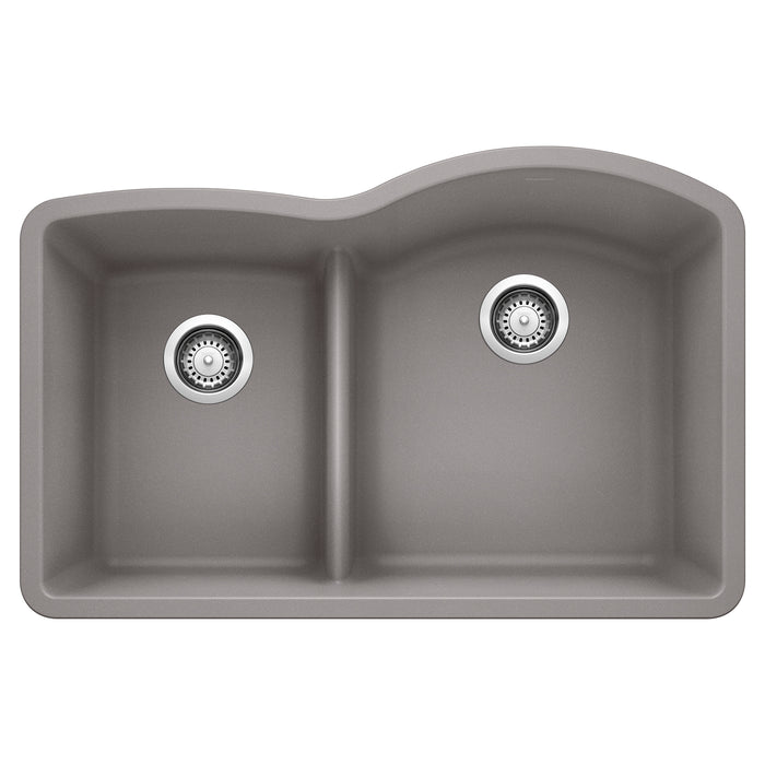 BLANCO 441601 Diamond 1-3/4 Reverse Double Bowl Kitchen Sink with Low Divide - Metallic Gray