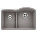 BLANCO 441601 Diamond 1-3/4 Reverse Double Bowl Kitchen Sink with Low Divide - Metallic Gray