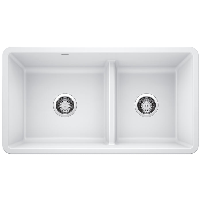 BLANCO 442524 Precis Reversible 1-3/4 Double Bowl Kitchen Sink with Low Divide - White