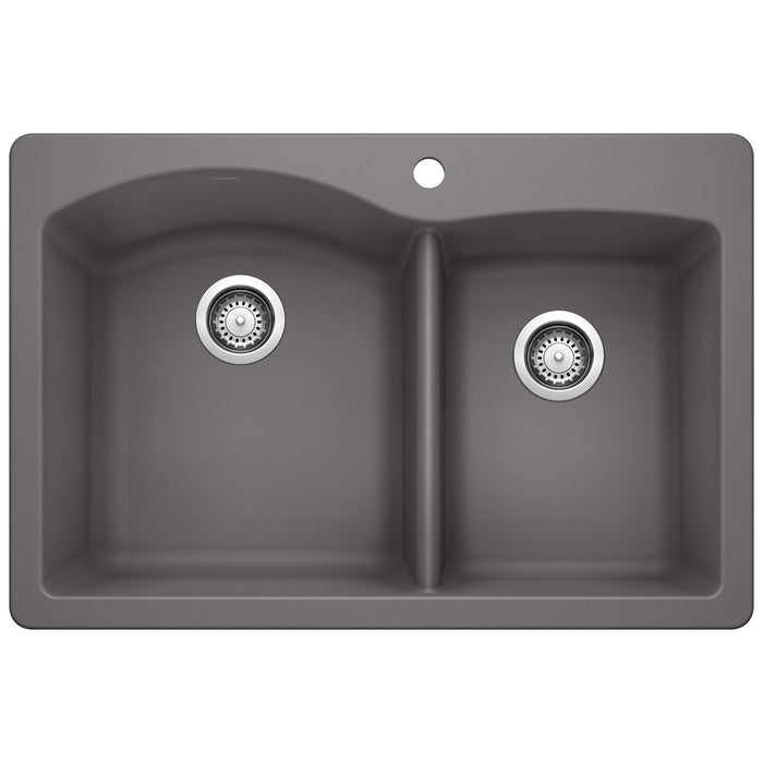 BLANCO Diamond 1-3/4 Double Bowl Dual Mount Kitchen Sink - Cinder