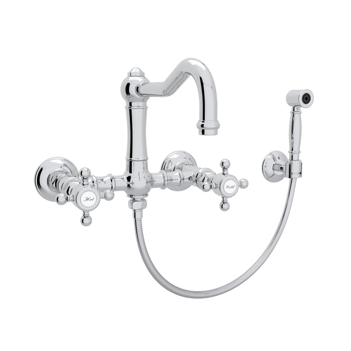 ROHL Acqui® Wall Mount Bridge Kitchen Faucet With Sidespray And Column Spout