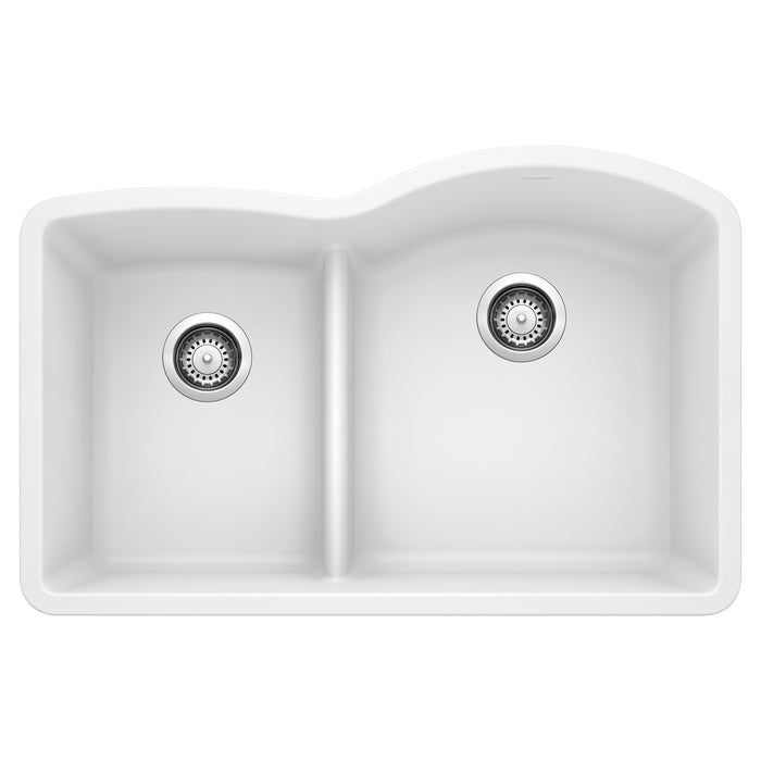 BLANCO 441603 Diamond 1-3/4 Reverse Double Bowl Kitchen Sink with Low Divide - White