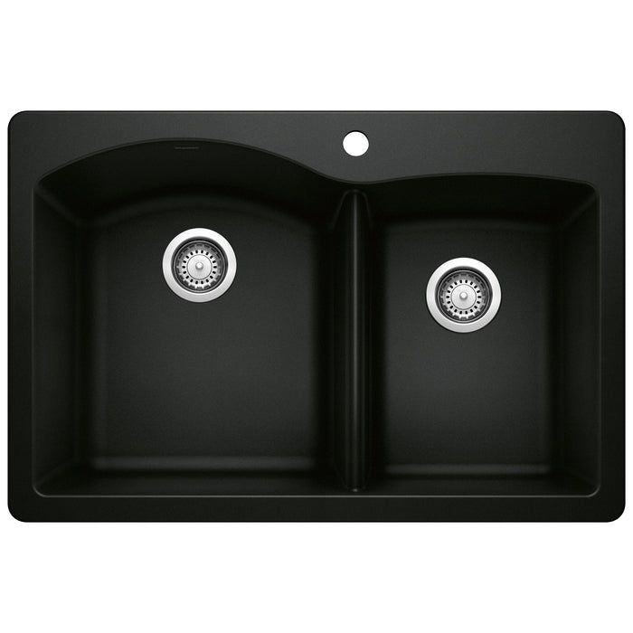 BLANCO Diamond 1-3/4 Double Bowl Dual Mount Kitchen Sink - Coal Black