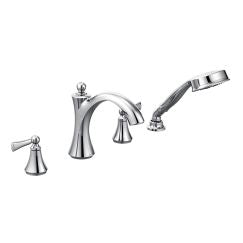 Moen T654 Wynford Two Handle Deck Mount Roman Tub Faucet with Handshower in Chrome