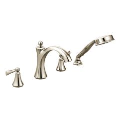 Moen T654 Wynford Two Handle Deck Mount Roman Tub Faucet with Handshower in Polished Nickel
