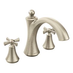 Moen T657 Wynford Two Handle Non Diverter Roman Tub Faucet in Brushed Nickel