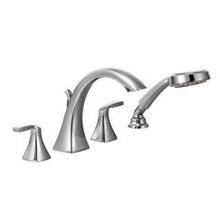 Load image into Gallery viewer, Moen T694 Voss Two Handle High Arc Roman Tub Faucet Includes Hand Shower in Chrome

