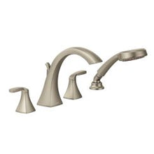 Load image into Gallery viewer, Moen T694 Voss Two Handle High Arc Roman Tub Faucet Includes Hand Shower in Brushed Nickel
