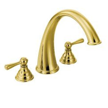 Load image into Gallery viewer, Moen T920 Kingsley Two Handle High Arc Roman Tub Faucet in Polished Brass
