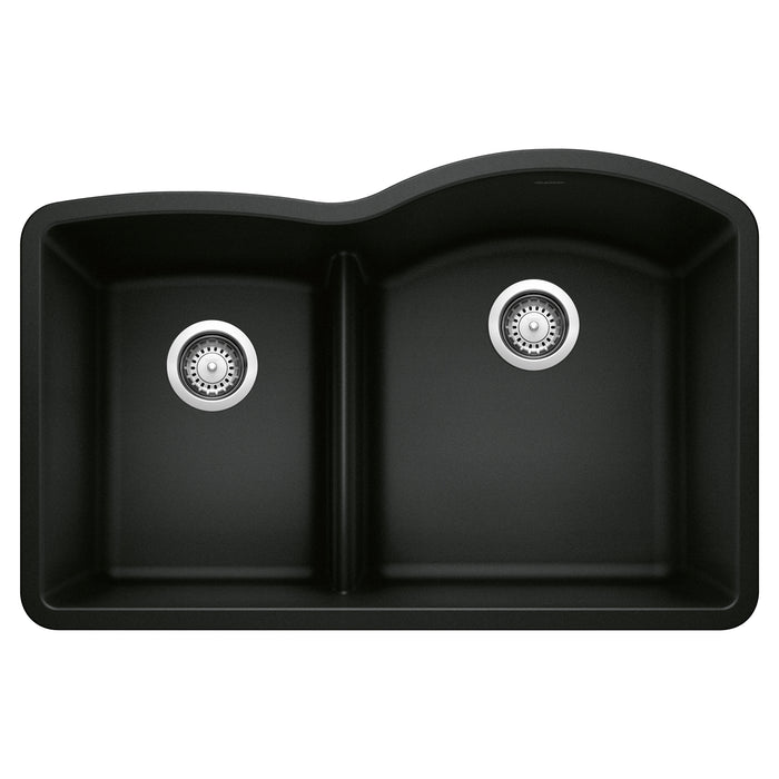 BLANCO 442911 Diamond 1-3/4 Reverse Double Bowl Kitchen Sink with Low Divide - Coal Black