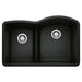 BLANCO 442911 Diamond 1-3/4 Reverse Double Bowl Kitchen Sink with Low Divide - Coal Black